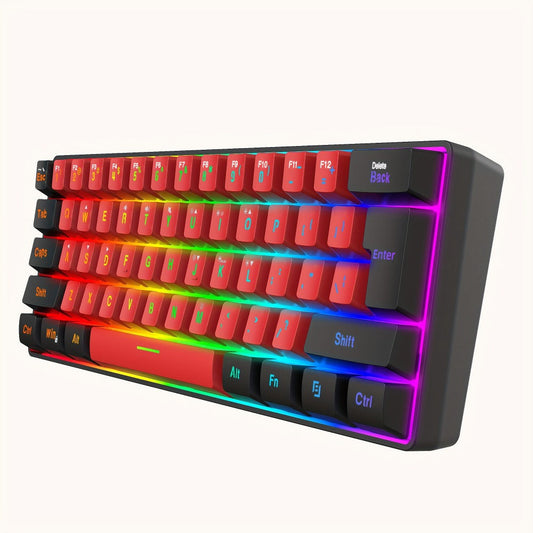 60% Mini Wired Gaming Keyboard SNPURDIRI RGB Backlit Ultra-Compact Film Keys – Space-Saving Tenkeyless Design for PC Gamers, Desktop & Laptop, Black Red Color Options