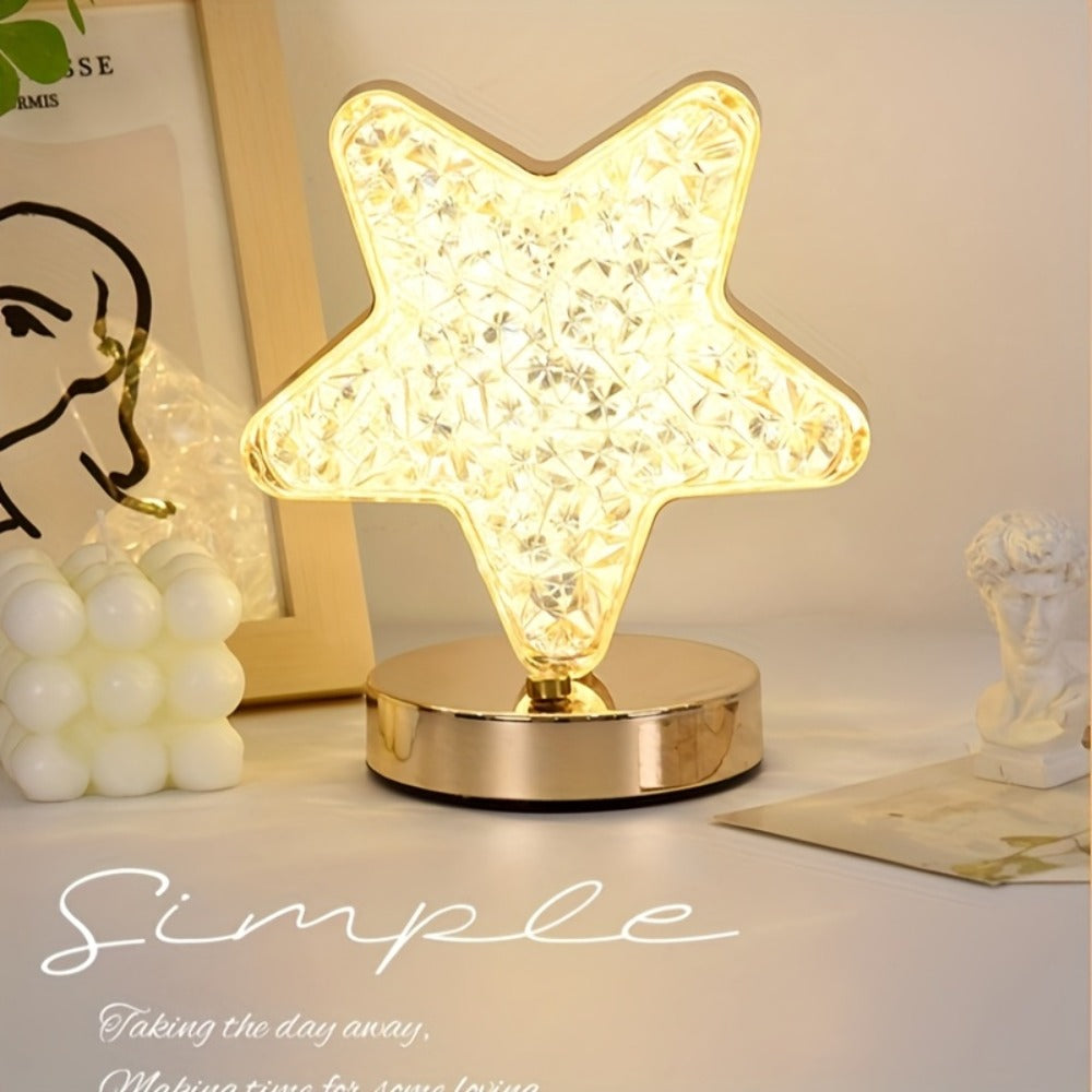 Crystal Touch Table Lamp Rechargeable – Moon & Star Dimmable LED Night Light with 3-Color Modes for Bedroom, Living Room & Christmas Decoration