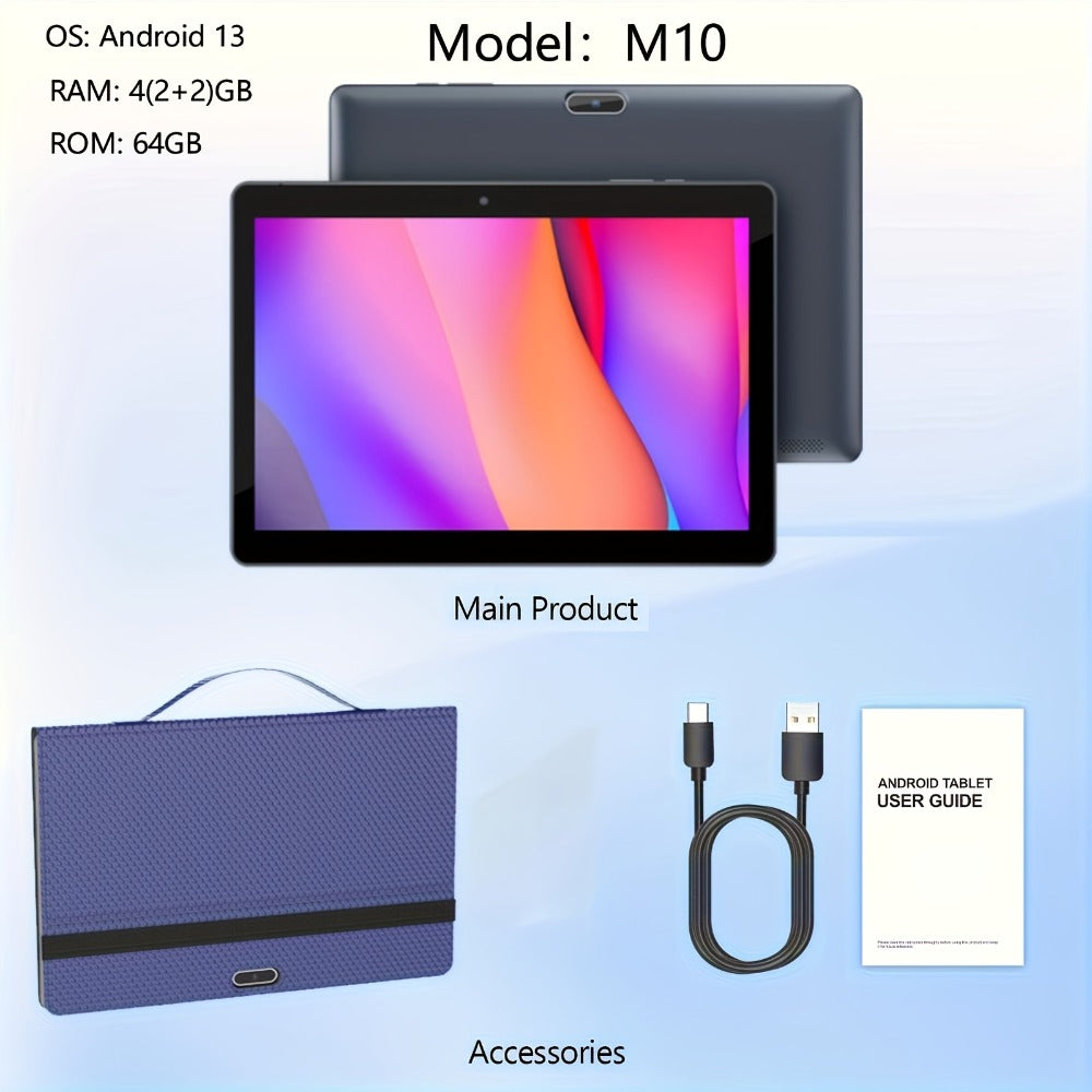 10 Inch 2-in-1 Android Tablet with Keyboard, 64GB ROM 6000mAh Battery, Quad-Core WiFi Tablet with Optional Keyboard Case Mouse & Stylus, 2MP+8MP Dual Camera, 1TB Expandable Storage