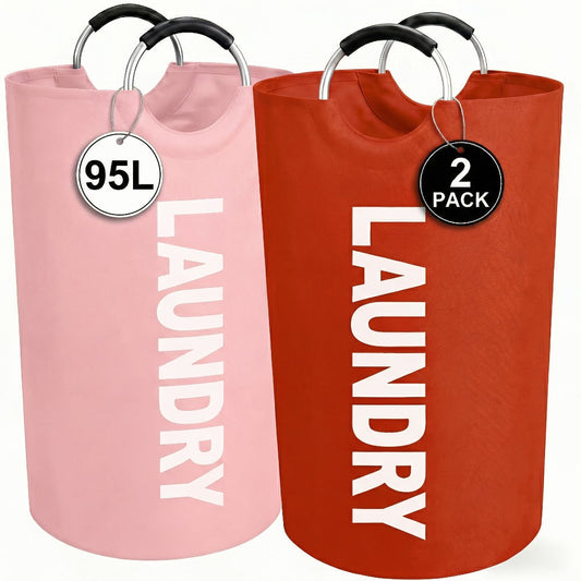 Foldable Laundry Basket Set of 2 with Elevated Base and Half-Ring Handles