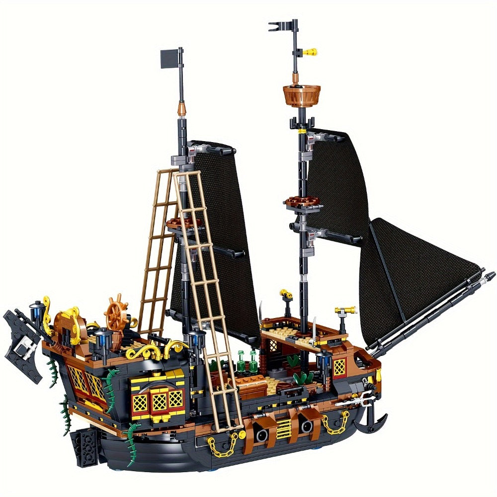 Pirate Ship Building Block Set, 1282 Pieces, Detailed Sailing Vessel Model Kit for Ages 14+