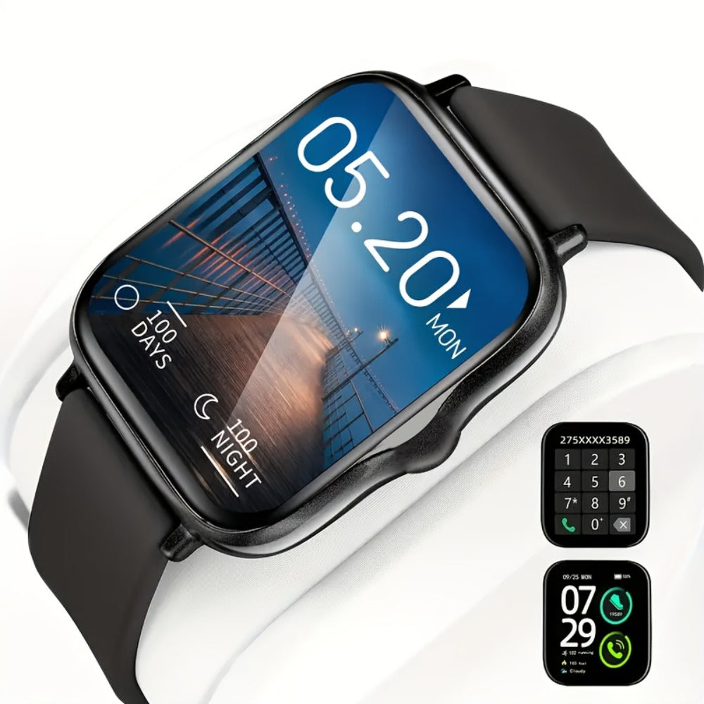 Ultra-Thin Curved Screen Smart Watch with Music Control & SMS Notifications – 2.01" Slim Lightweight Design Call Reminders Health Monitoring Compatible with Android iPhone Unisex Gift for Men Women