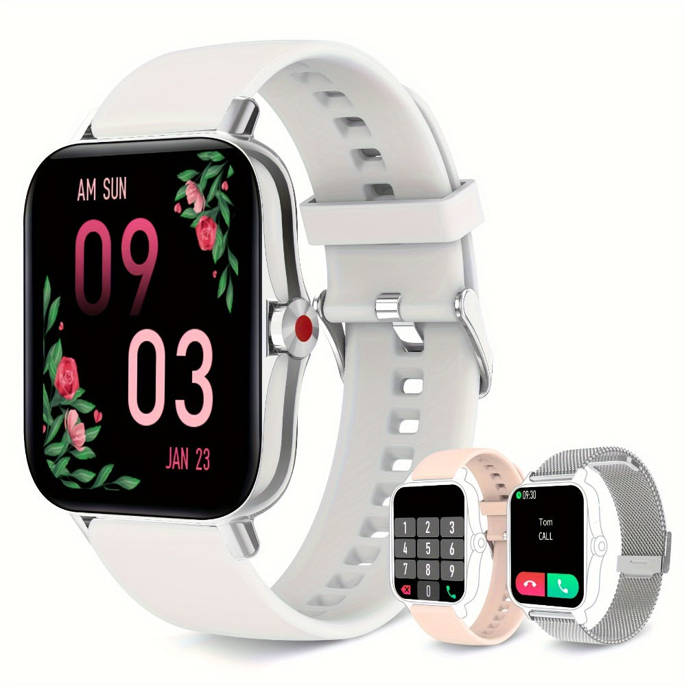 Women's Smartwatch with Health Tracker, Heart Rate SpO2 Sleep Monitor, Message Alerts, Voice Assistant, Multi-Sport Modes, Music Control, Dual Silicone Straps – Compatible with iPhone & Android