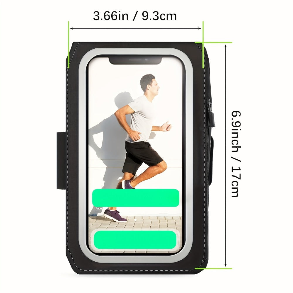 Running Armband Phone Case Waterproof Sweatproof with Touch Screen Face ID Access & Storage Pocket - Adjustable Lightweight Arm Band for Running Jogging Gym Workout Cycling for iPhone Samsung Android