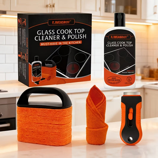 Glass Stove Top Cleaner Kit with 12 oz Cleaner, Scraper and Cloth, 9-Piece Set