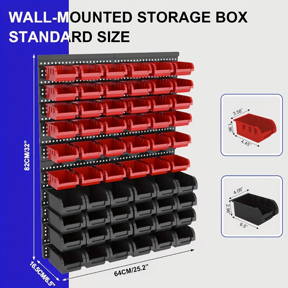 Wall Mounted Storage Bin Rack System – Heavy Duty Small Parts Organizer for Screws, Nuts, Bolts & Nails | Stackable Garage Workshop Tool Storage Rack | 30/60/90 Bins Hardware Organizer