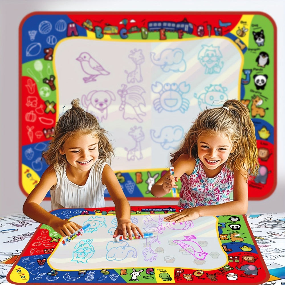 Water Doodle Mat for Toddlers Kids with 2 Water Pens – Reusable Mess-Free Large Drawing Pad Non-Toxic BPA-Free Educational Art Toy Gift for Boys Girls Ages 2-8 Birthday Christmas Easter