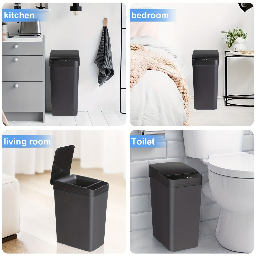 Motion Sensor Trash Can 2-Pack – 2.8 Gallon Touchless Automatic Slim Garbage Can with Auto Lid, Hands-Free Infrared Sensor Waste Basket for Bathroom Bedroom Office | White & Black