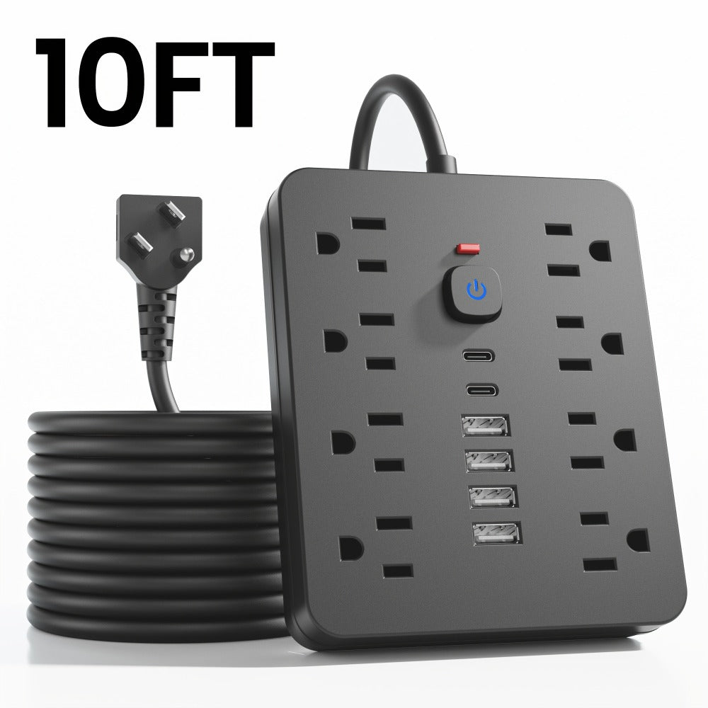 14-in-1 Wall-Mountable Power Strip with Surge Protector – 8 AC Outlets & 6 USB Ports (2 USB-C), Flat Plug Space-Saving Extension Cord, Overload Protection for Home School Office, 5ft or 10ft