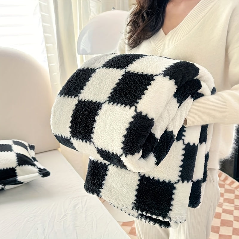 French Plaid Double-Sided Flannel Blanket – Soft Panda & Grid Pattern Throw for Sofa, Bed & Travel, Machine Washable, 6 Designs, 4 Sizes