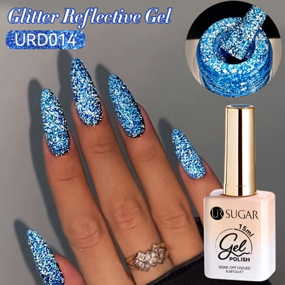 Reflective Glitter Gel Nail Polish UR SUGAR 15ml Fluorescent Neon Shimmer UV LED Soak Off Semi Permanent Nail Art Varnish Manicure Set