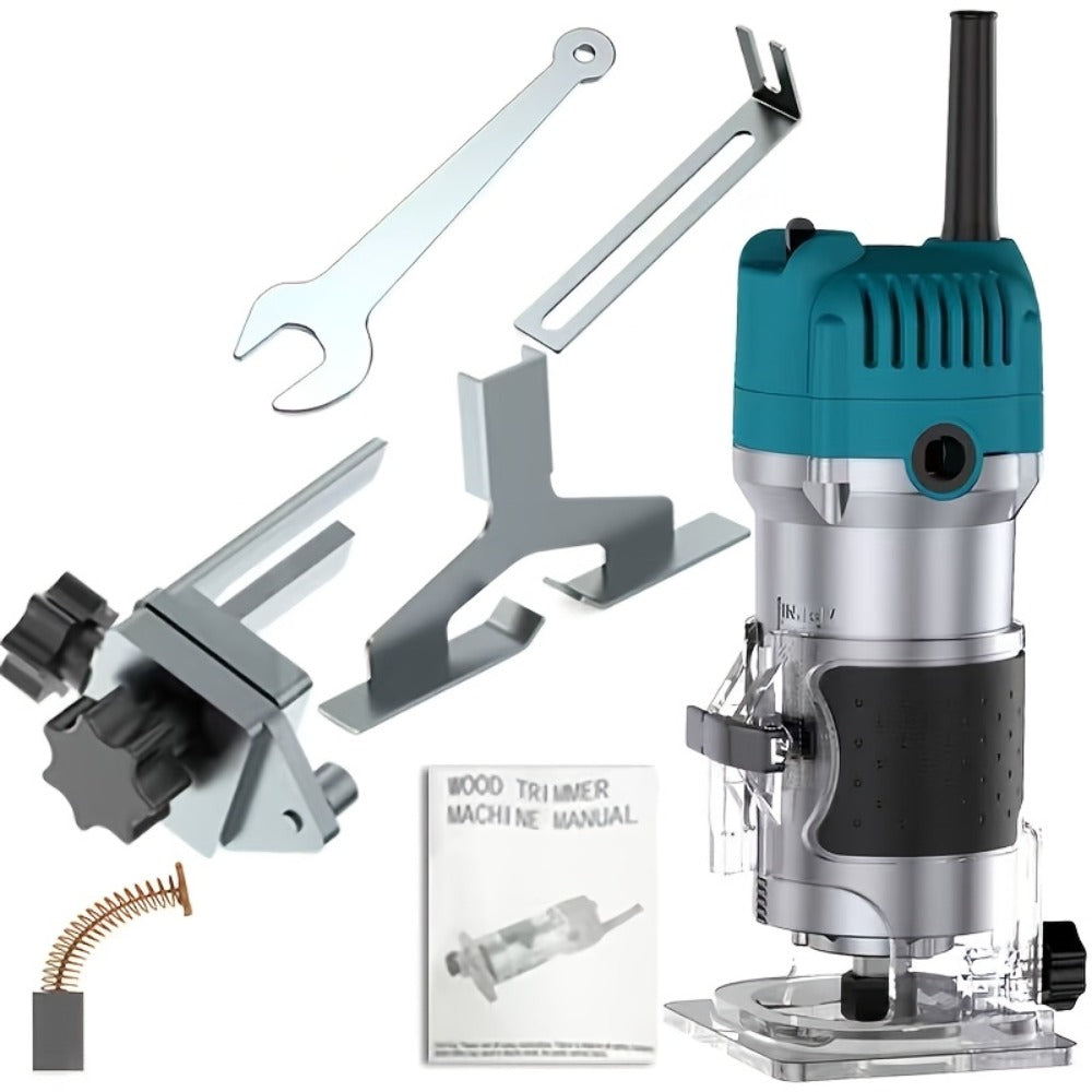 Wood Router Carving Machine Electric Trimmer – Wood Slotting, Drilling & Engraving Tool with Optional 15pc Milling Cutter Set, for Woodworking, Furniture Making & DIY Crafts