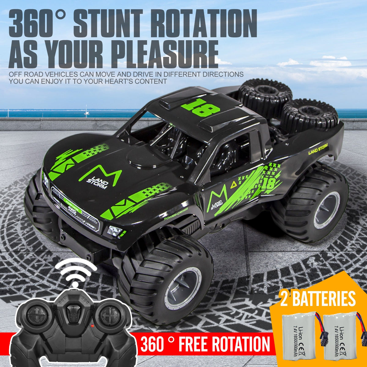 Amphibious RC Car 1:16 Scale 4WD, Waterproof Monster Truck or Pickup, 2 Batteries