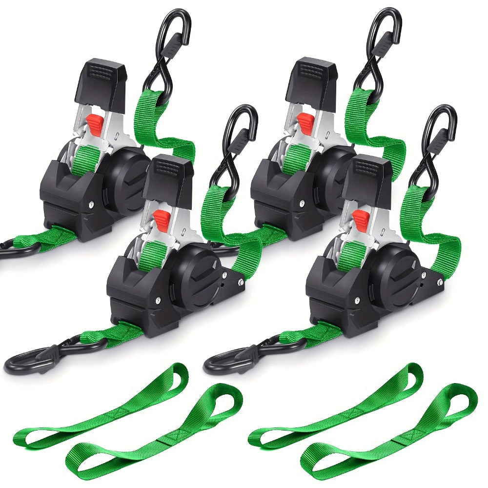 Retractable Ratchet Straps with Extension Strap – Heavy Duty Auto Self-Retracting Tie Down Cargo Straps for Truck Trailer Motorcycle Moving & Appliances