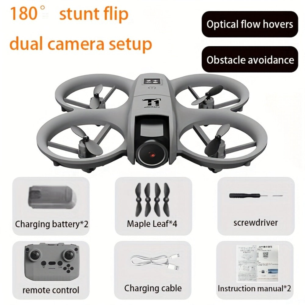 180° Rotating Dual Camera Drone Optical Flow Positioning Gyroscope Stabilization 360° Roll One-Button Takeoff Landing Calibration | Beginner Adult RC Quadcopter Gift for Kids Boys Girls