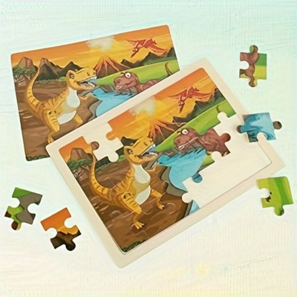 Dinosaur Wooden Jigsaw Puzzle Set for Kids, 4 Puzzles with 24 Pieces Each