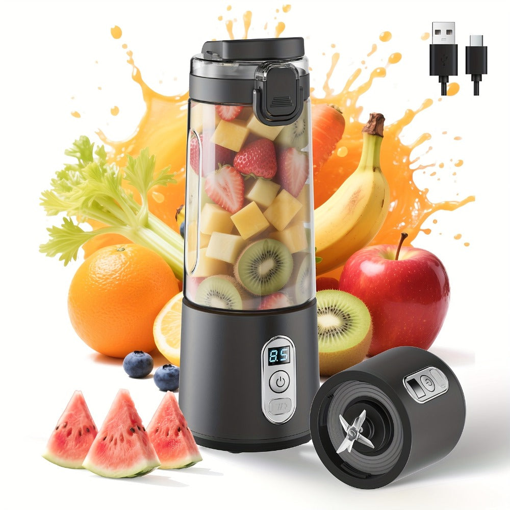 Portable Smoothie Blender USB-C Fast Charge 6-Blade Stainless Steel – Digital Timer Battery Display High-Speed Ice Crush No-Spill Lid | Protein Shake Gym Travel Blender in Black Pink White