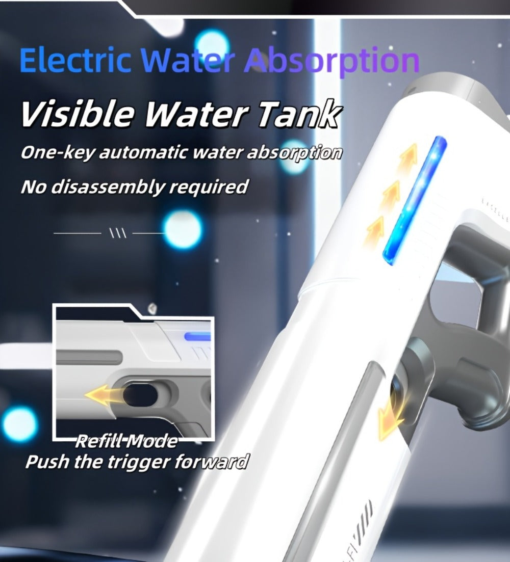 LED Light-Up Electric Water Gun Auto-Fill USB Rechargeable 40Ft Range Motorized Squirt Blaster with Light Show for Kids Adults Pool Party Beach Backyard Night Battle
