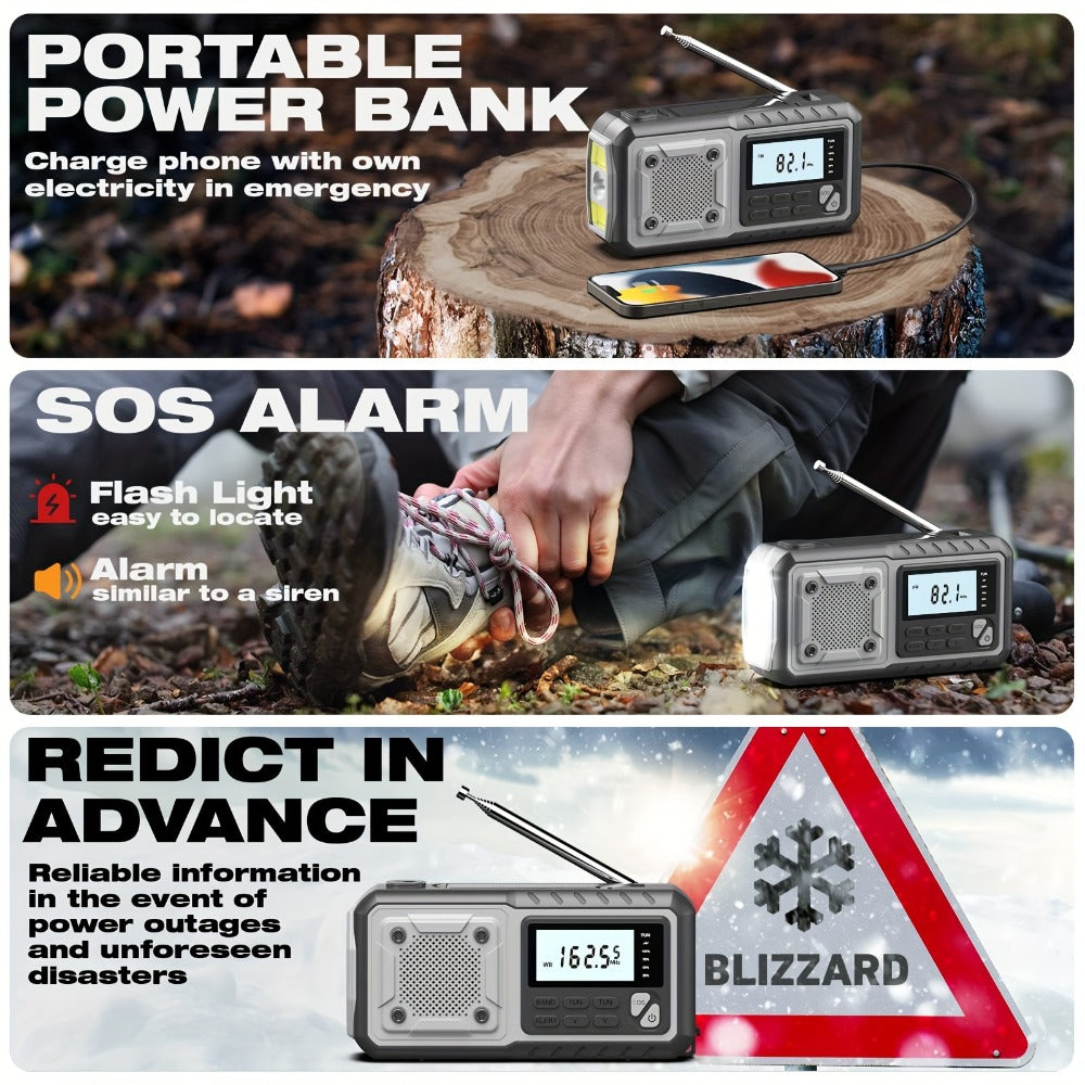 Hand Crank Emergency Weather Radio 5000mAh Solar Powered NOAA AM FM Portable Survival Radio with Flashlight SOS Alarm Reading Light Phone Charger Type-C for Hurricane Tornado Storm Preparedness Gift
