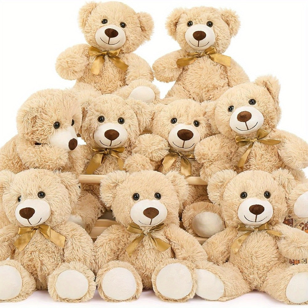 Small Khaki Teddy Bears, Set of 8 for Party Favors and Events