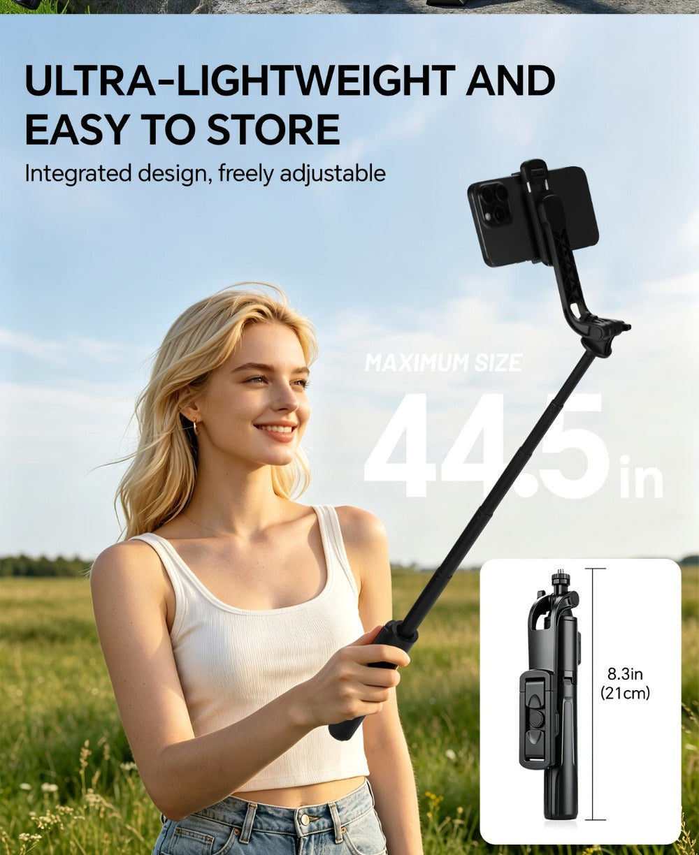 40 Inch Bluetooth Selfie Stick Tripod with Wireless Remote & 360° Rotation – 2-in-1 Extendable Phone Stand Compatible with iPhone 16 15 14 13 12 11 Android Smartphones for Vlog Travel Photography