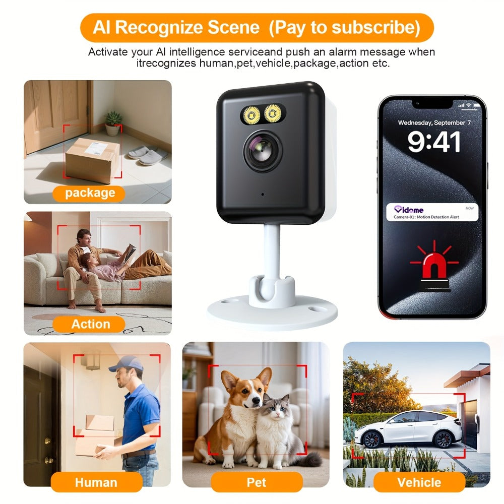 AI-Powered 3MP Indoor Security Camera 2-Pack, Humanoid Detection, Alexa Compatible, Full-Color Night Vision, Two-Way Audio, Smart Motion Alerts, 2.4G WiFi – Home Baby Pet Video Monitoring