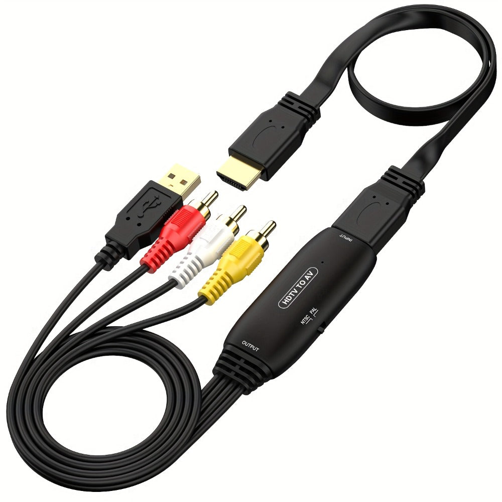 HDMI to RCA Converter Adapter for Fire Stick Roku Apple TV Android Box – Plug & Play, Supports 1080P PAL/NTSC, USB Powered, Composite AV Output for Older Analog TVs