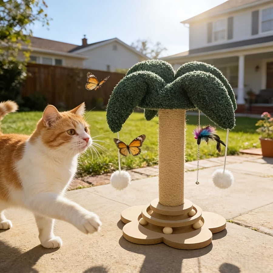 Cat Scratching Post Sisal Vertical Clown Hat Design, Wear-Resistant Cat Scratch Board with Cat Climbing Frame & Teaser Toy, Fun Shaped Cat Scratcher for Indoor Cats, Millet & Turtle Shape, Green