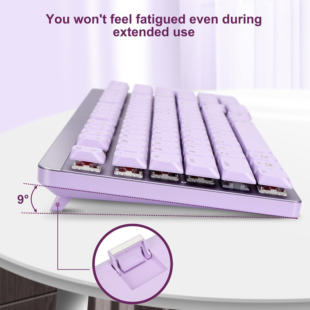 LeadsaiL FA98 Low Profile Wireless Mechanical Keyboard and Mouse Combo – 2.4GHz 98-Key 96% Slim Red Switch Silent Mouse, Ergonomic Design for Windows & Mac | Aesthetic Colors Purple, Silver & Pink