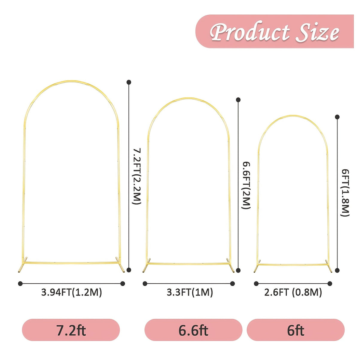 Golden Metal Wedding Arch Backdrop Stand Set of 2 (7.2FT & 6FT) | Balloon Arch Frame for Wedding Ceremony, Birthday Party, Baby Shower, Graduation & Holiday Event Decoration