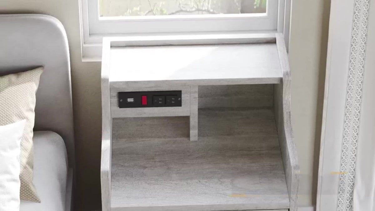 Nightstand with Power Outlets and USB Ports – 3-Drawer Hutch Charging Station | 2 Outlets 2 USB | Bedroom End Table Side Table | 14"D x 17.7"W x 26.8"H | Gray or White | Housewarming Gift