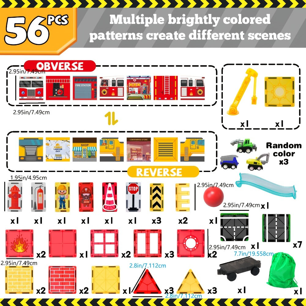Magnetic Tiles Building Set, Firefighting Theme, Fire Truck & Station