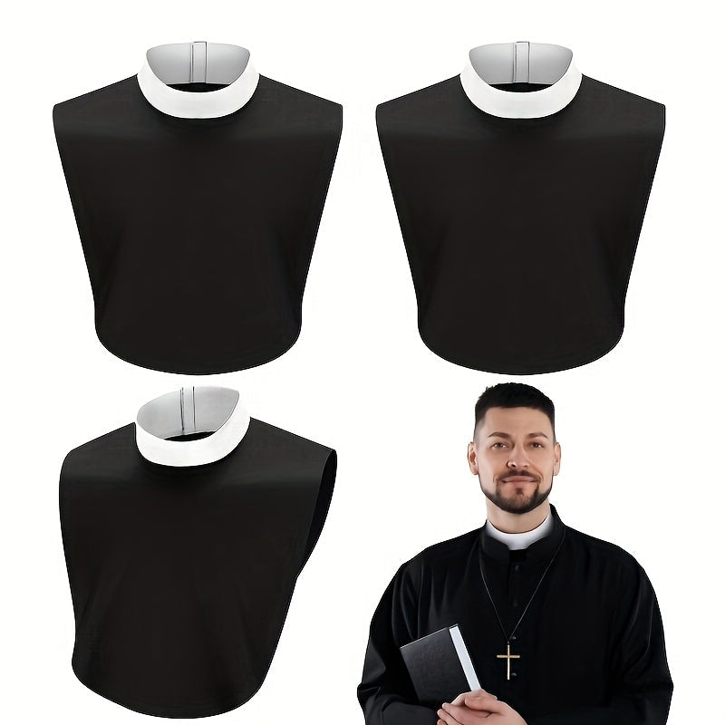 Unisex Priest Collar 3-Piece Set, Clergy Tab Collar, Black Dickey Neck Band for Halloween & Theater