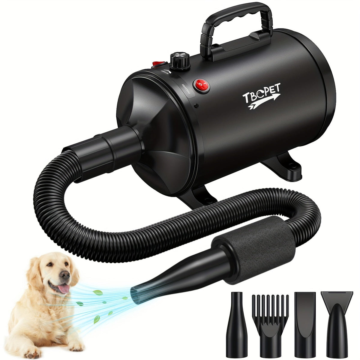 Dog Hair Dryer 3800W High Power - Professional Pet Grooming Blow Dryer with Adjustable Speed & Temperature Control, 4 Nozzles for Dogs & Cats, Easy to Use & Clean