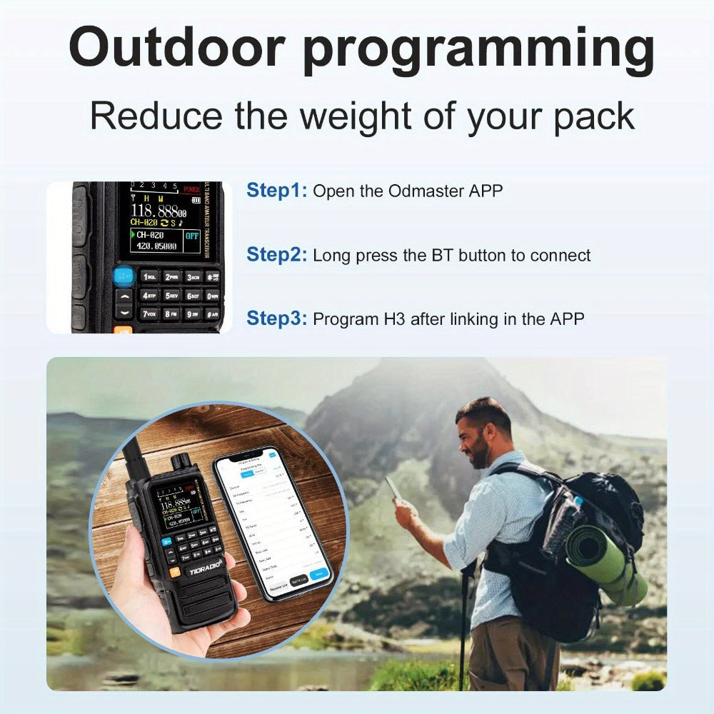 Tidradio H3 Plus Ham Radio Multi-Band Two-Way Radio, AM/FM Reception, Wireless Headset Compatible, Global Intercom via App, Long Range Walkie Talkie for Camping Emergency Outdoor Communication