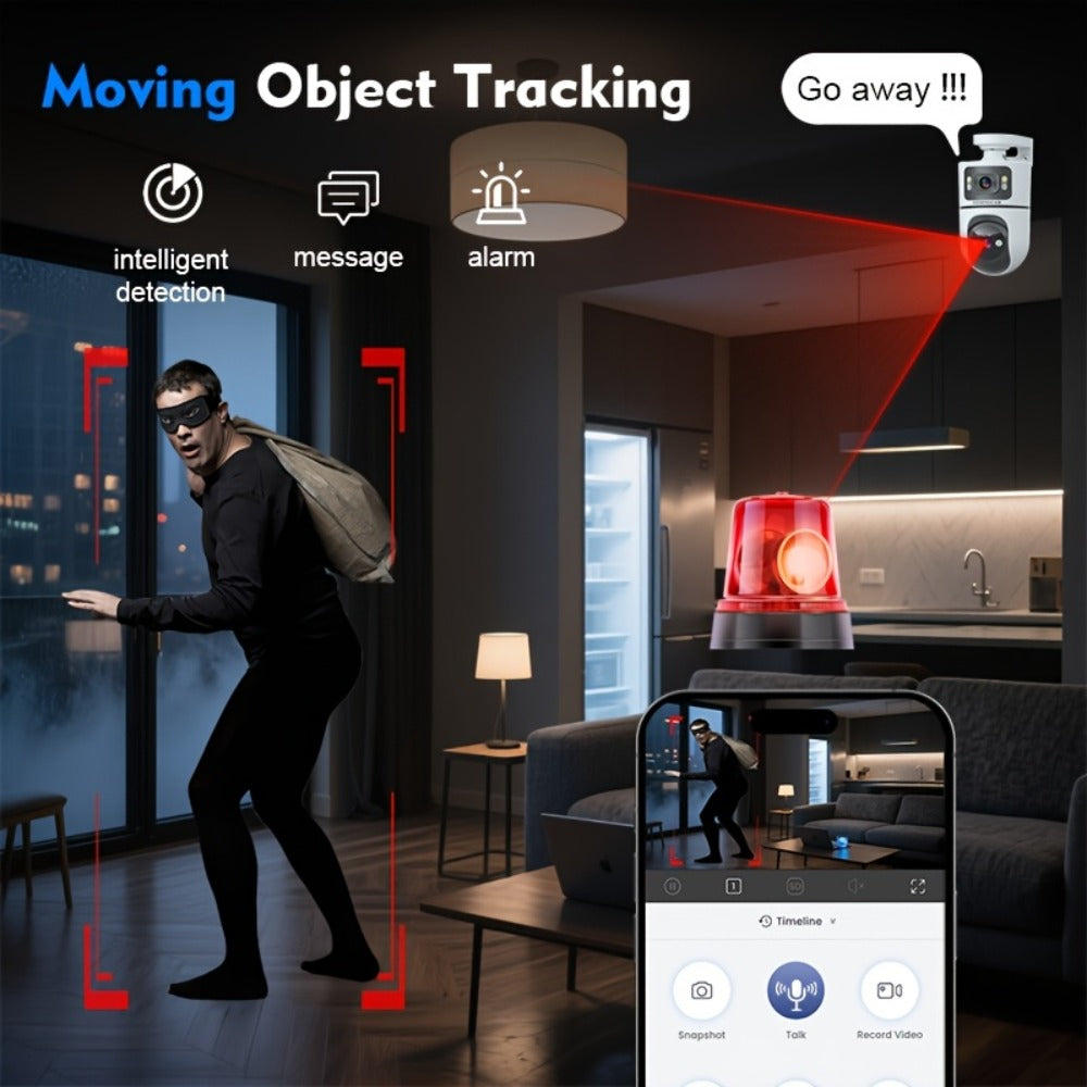 4K Dual Lens Security Camera WiFi Outdoor - 2160P Ultra HD, Dual Band 2.4G & 5GHz, Color Night Vision, Rain Proof, Tamper Detection, Two-Way Audio, Wall Mount for Home Indoor & Outdoor Surveillance