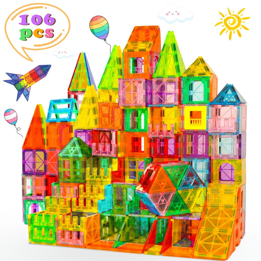 Clear Magnetic Tiles Building Set for Kids, 3D Magnet Blocks in 80, 106, 136 or 205 Pieces, Ages 3+
