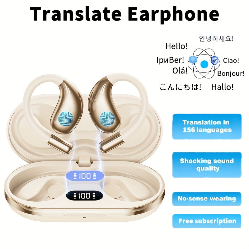 AI Translation Earbuds Bluetooth 5.4, 156 Languages Real-Time Two-Way Translation, Offline Mode, Audio Transcription & Photo Translation, HD Sound, 4-Hour Battery - 3-in-1 Device for Travel, Business & Learning