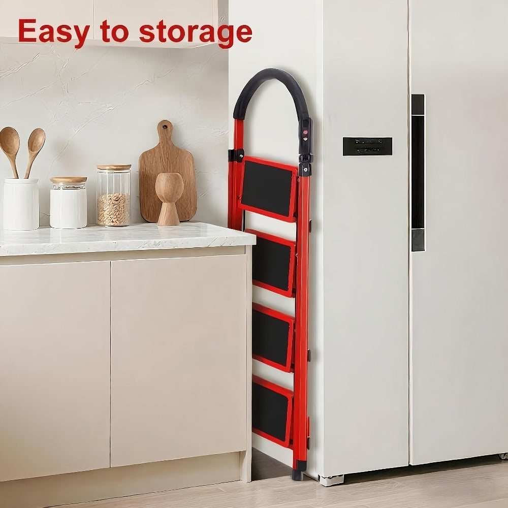 Folding Step Ladder with Anti-Slip Pedals & Handrail – 2/3/4/5 Step Stool for Adults, Sturdy Steel, Lightweight Portable, Non-Slip Feet, Rust-Resistant, Foldable for Home Kitchen Office Bedroom Use