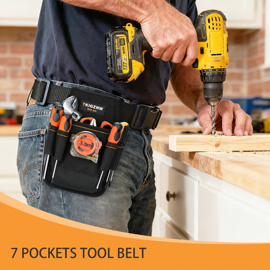 Tool Bag with 7 Pockets, Black PVC Hand Tool Organizer with Carry Handle