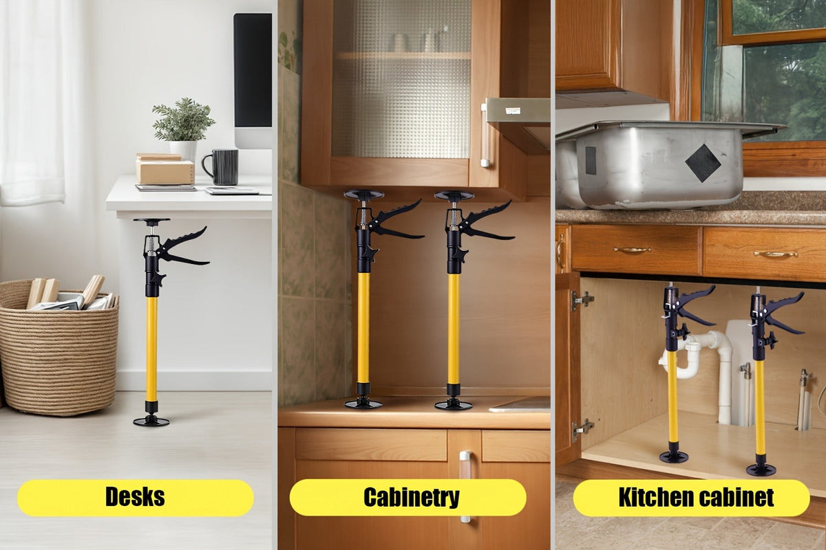 Telescopic Support Rods 2-Pack Third Hand Support System – 11.8–45.3 Inch Adjustable Steel Props, 88 lb Load Capacity, Thickened Base, for Drywall, Cabinet, Panel & Ceiling Installation
