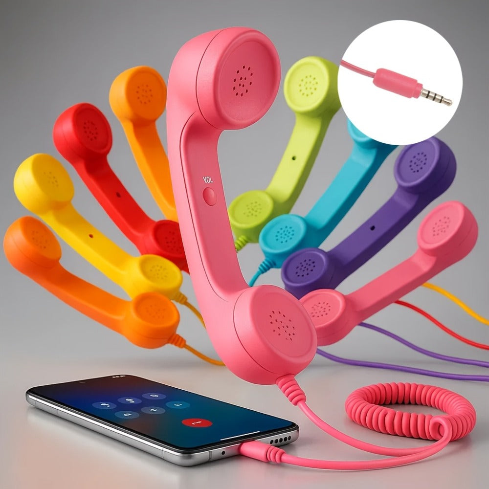 Retro Phone Handset for Smartphone Tablet & Computer – Hands-Free Calling, Volume Control, Clear Sound, 3.5mm & Type-C Compatible, iPhone Android, Multiple Colors, Great Senior Gift