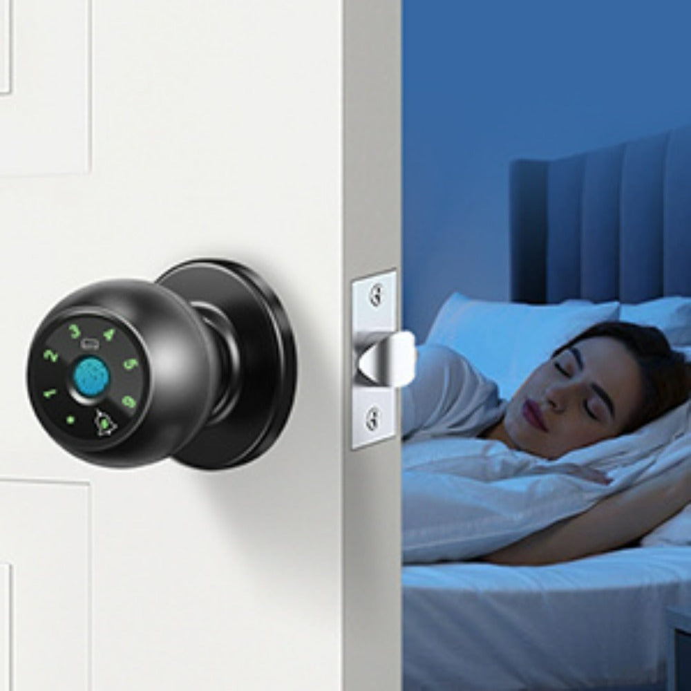 Biometric Handle Lock 5-in-1 Keyless Entry with Fingerprint, App, IC Card, Password & Backup Key – Silent Mode, Anti-Peep Keypad, Electronic Smart Door Handle for Bedroom Apartment Interior Door