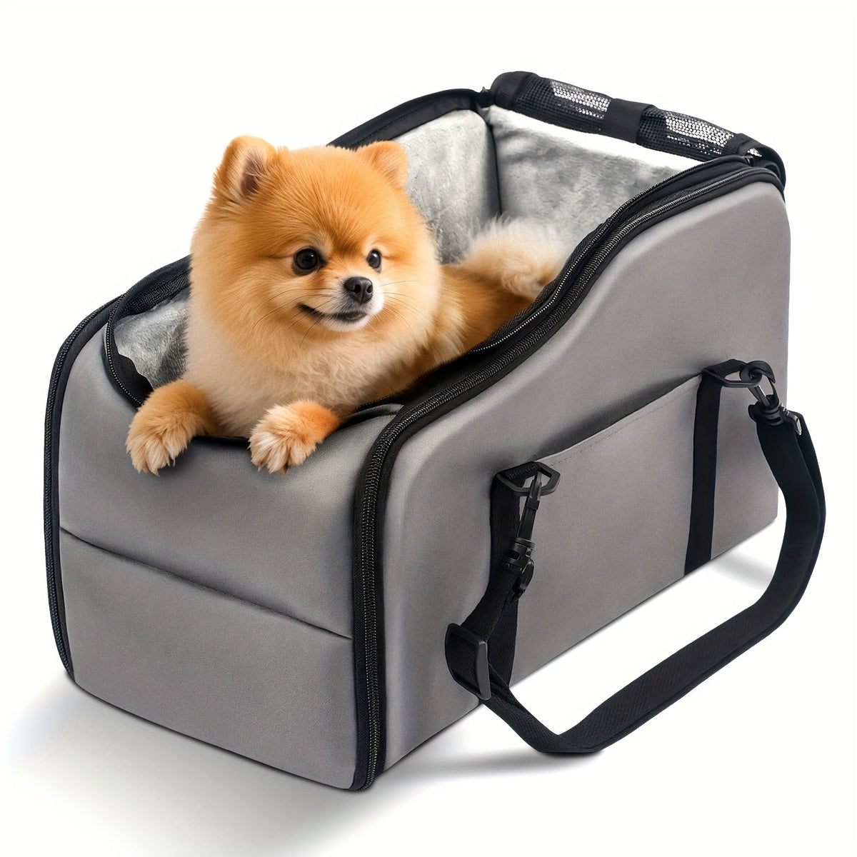 Dog Car Carrier & Center Console Pet Booster Seat with Safety Harness - Portable Travel Pet Bed Nest for Small Dogs & Cats, Easy-Clean Sturdy Construction, Pink Black Gray Green - Gift for Pet Owners