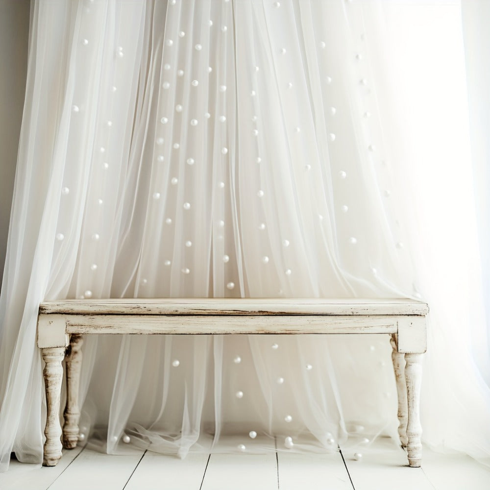 White Pearl Sheer Tulle Fabric Roll 160x300cm – Elegant Organza Mesh for Wedding Backdrop Table Skirt Window Drape Party Decoration Bridal Shower Baby Shower Festive Event Decor