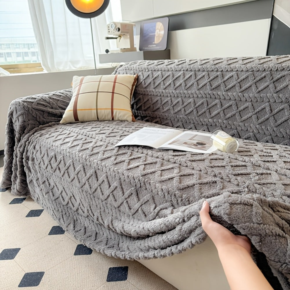 Velvet Sofa Cover Bohemian Jacquard Slipcover Soft Polyester Non-Slip Washable Pet Friendly Fits 3 4 Seater Sofa Couch for Living Room Bedroom - Green Blue Coffee Brown Dark Gray Beige