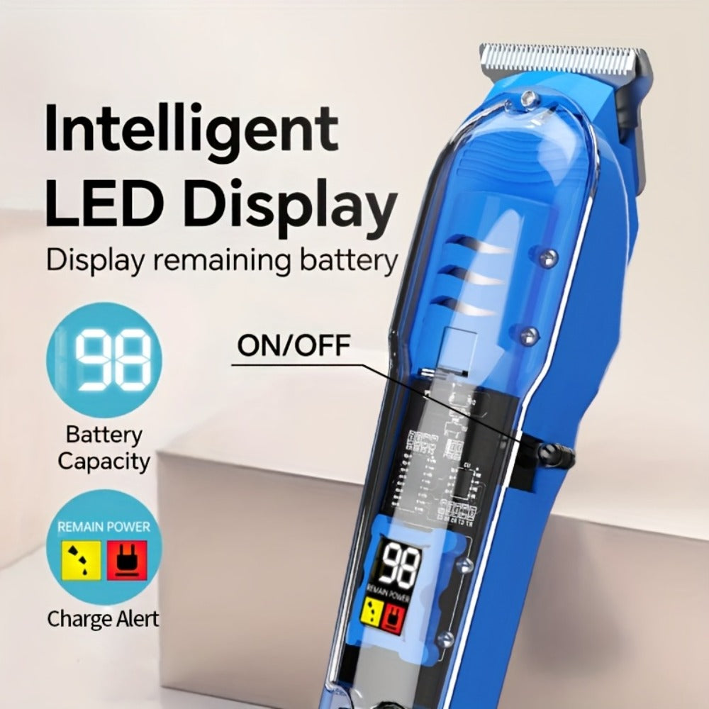 Rechargeable Electric Hair Clipper with LED Display & Transparent Shell — Professional Cordless Trimmer for Men & Women, Portable Home & Salon Haircut Kit, Multiple Colors Available