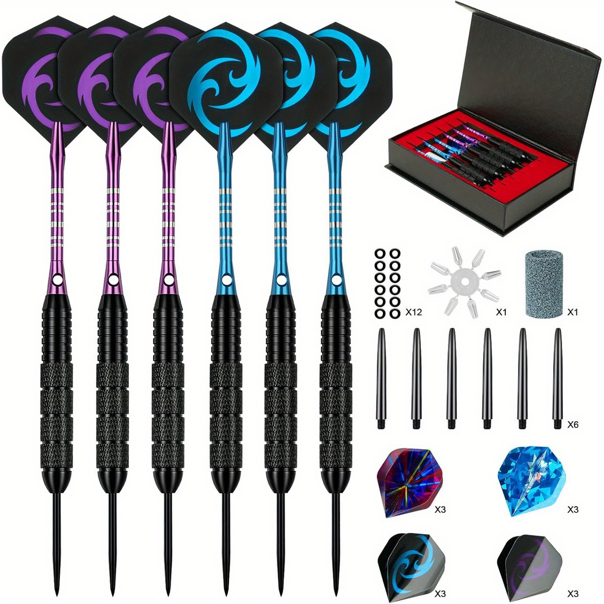 Steel Tip Darts Gift Set with Aluminum Alloy Shaft & Skull Dart Flights – Deluxe Gift Box for Indoor Club Entertainment Sports Competitions Casual Outdoor Games – Iron Tip Pop Darts Set