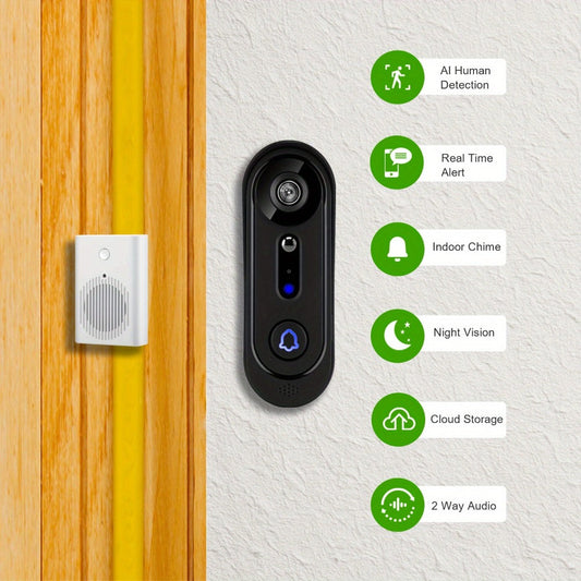 Video Doorbell Camera, 1080p Battery Powered with Night Vision and Indoor Chime
