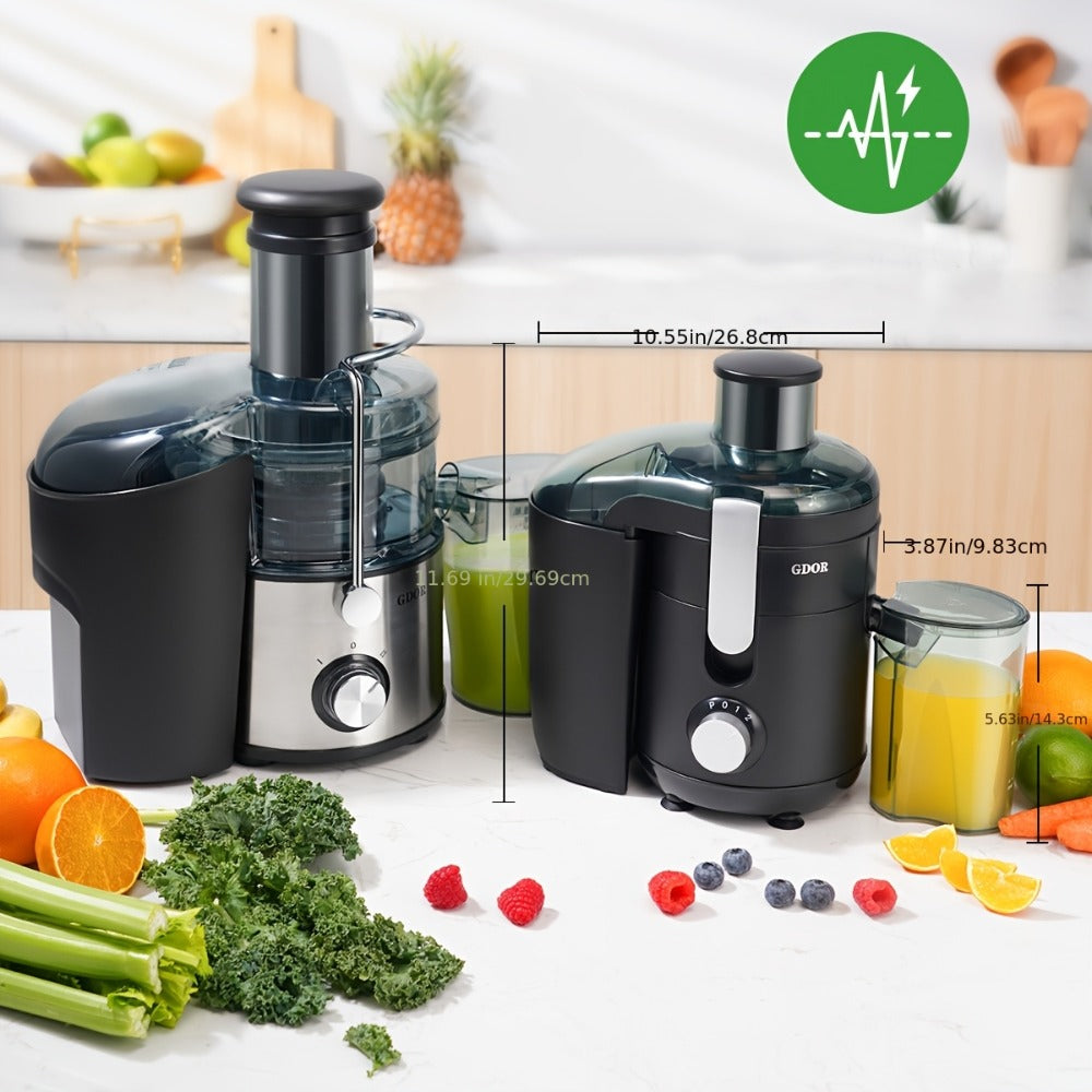 Space-Saving Centrifugal Juicer with 2.5-Inch Feed Chute - Powerful Fruit & Vegetable Juice Extractor, BPA-Free, Dishwasher Safe, Easy to Clean, Compact Design for Healthy Lifestyle, Black/Silver